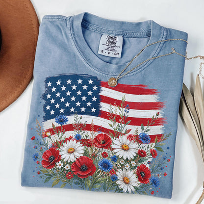 American Flag Shirt Patriotic Floral Shirt
