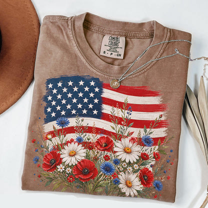 American Flag Shirt Patriotic Floral Shirt