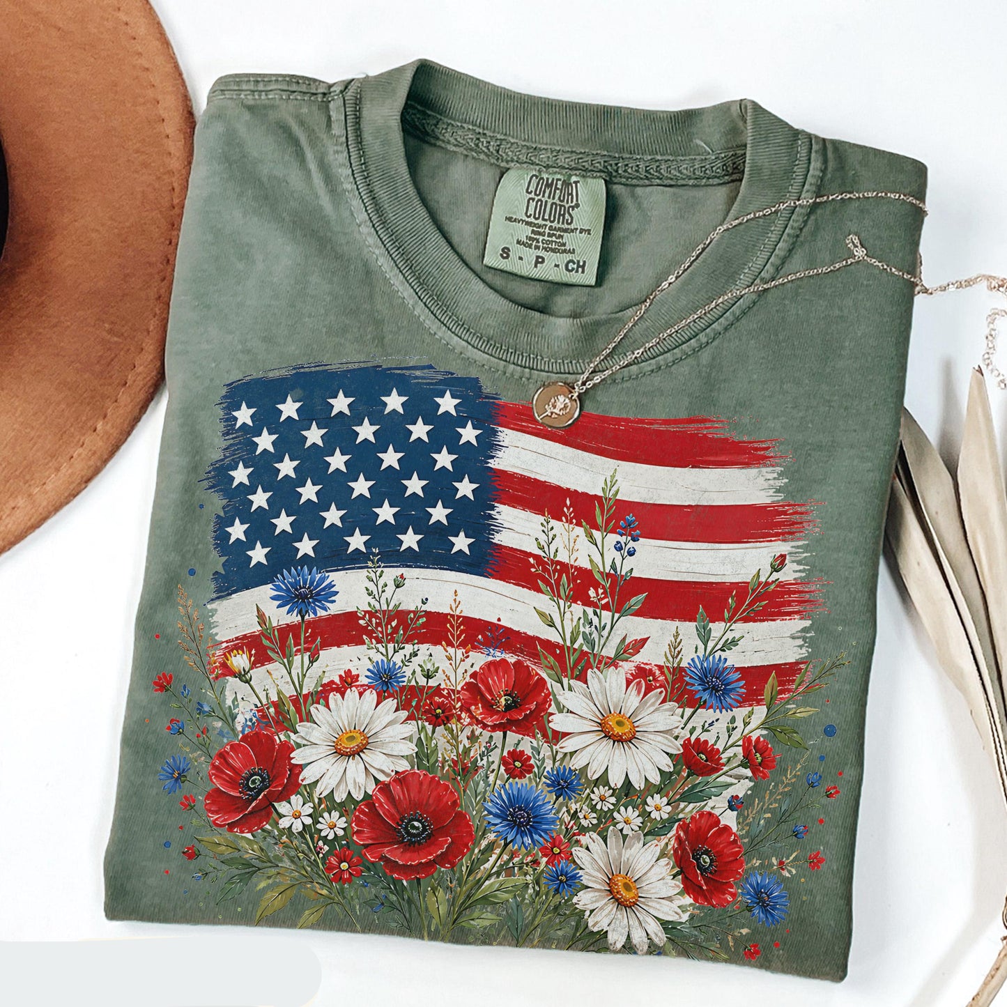 American Flag Shirt Patriotic Floral Shirt
