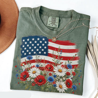 American Flag Shirt Patriotic Floral Shirt