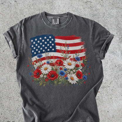 American Flag Shirt Patriotic Floral Shirt