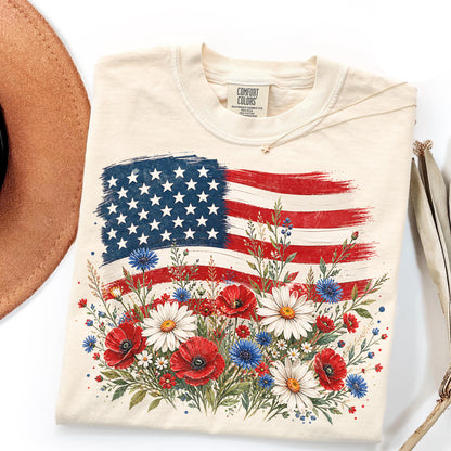 American Flag Shirt Patriotic Floral Shirt
