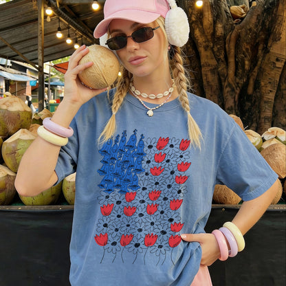 Fourth of July Daisy Tulip T-Shirt